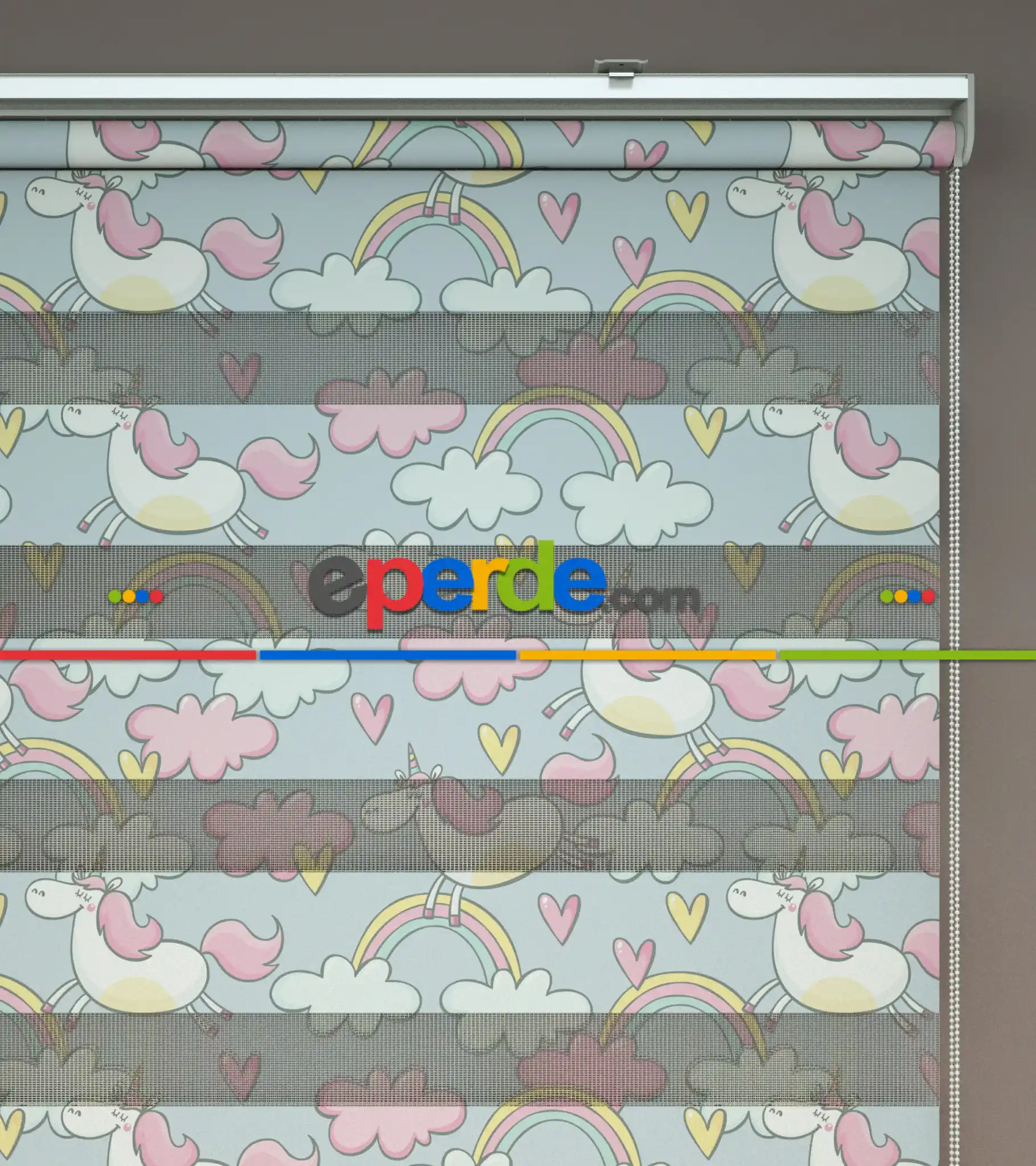 Unicorn Desenli Baskılı Zebra Perde- Çok Renkli