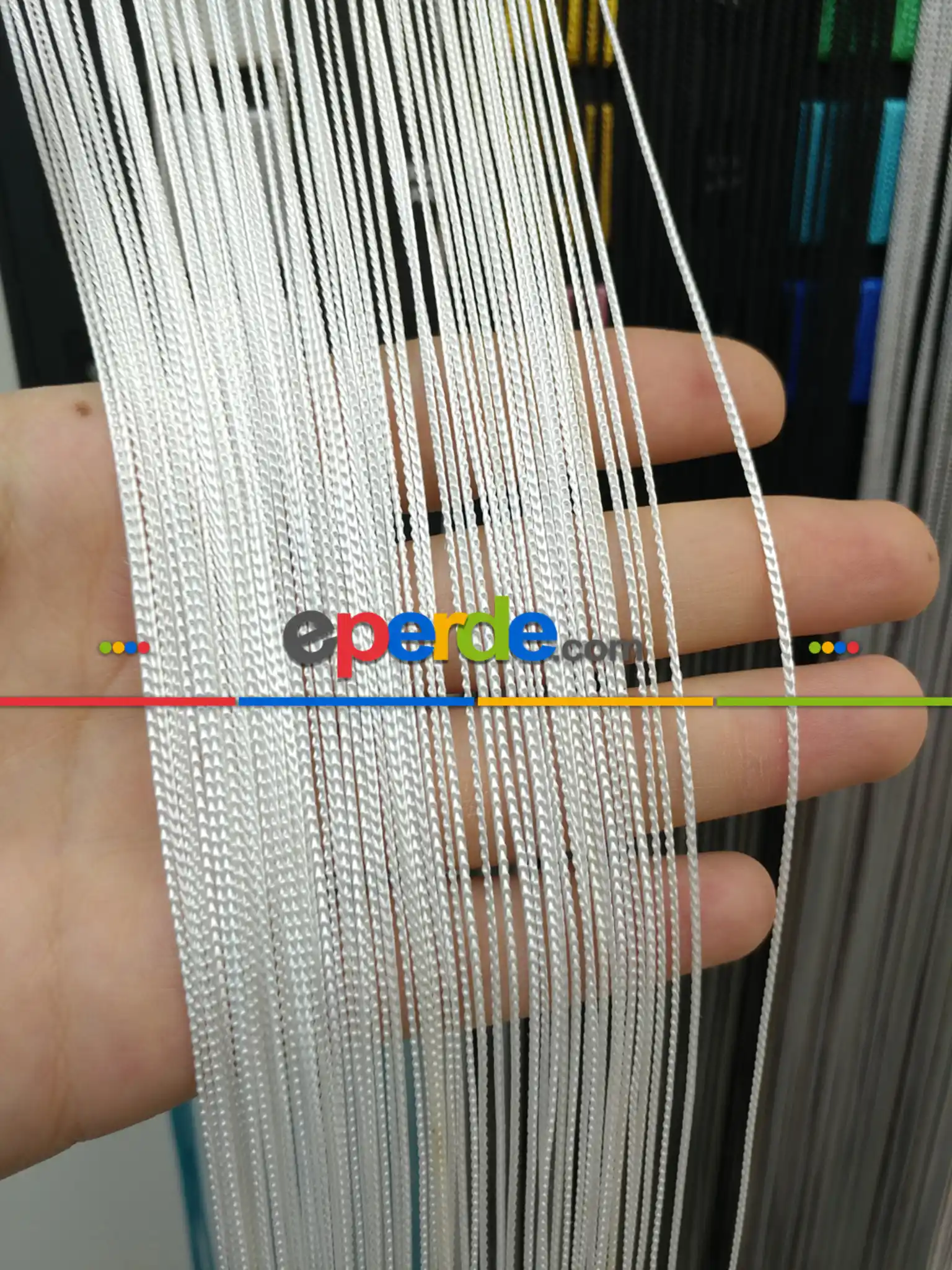 #üreticifirma İp Perde - Beyaz Renk İnce Zincir Serisi İp Perde (beyaz, Krem, Gri, Kırmızı, Bordo, Siyah, Mavi, Pembe, Sarı)- Beyaz