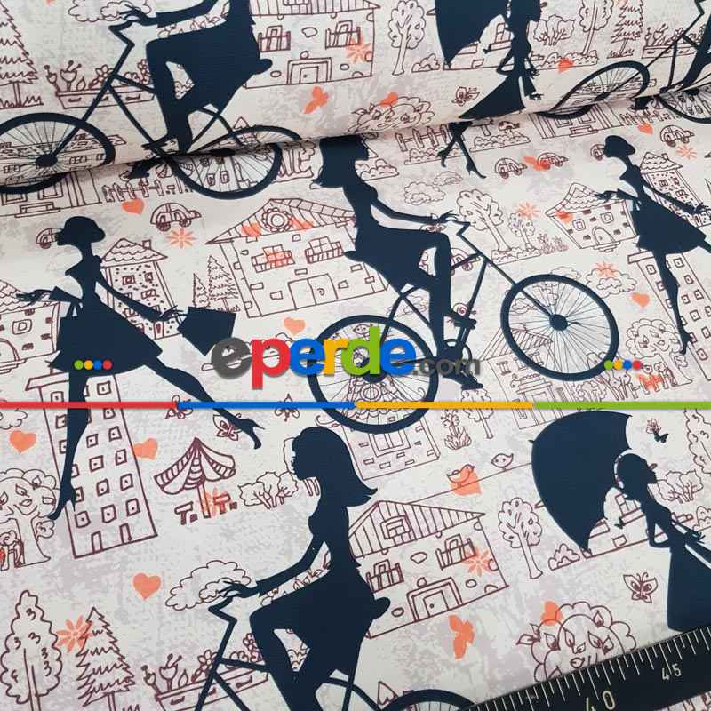 Şemsiyeli Kız Desenli Fon Perde Evm827 Kumaşı Kalındır Duck Bezi Değildir- Siyah-Beyaz