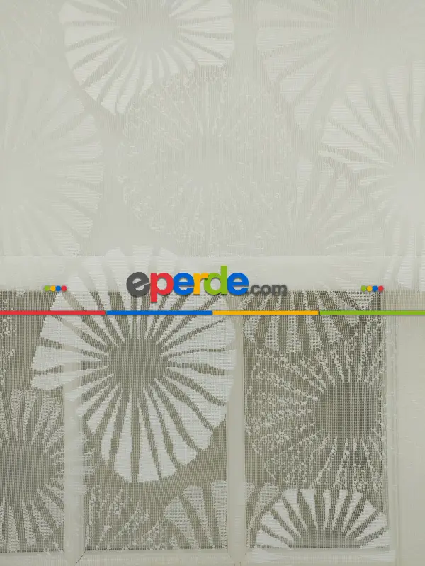 Jakar Örme Tül- Ekru Çiftli Sistem Dantel Desenli Perde- Ekru