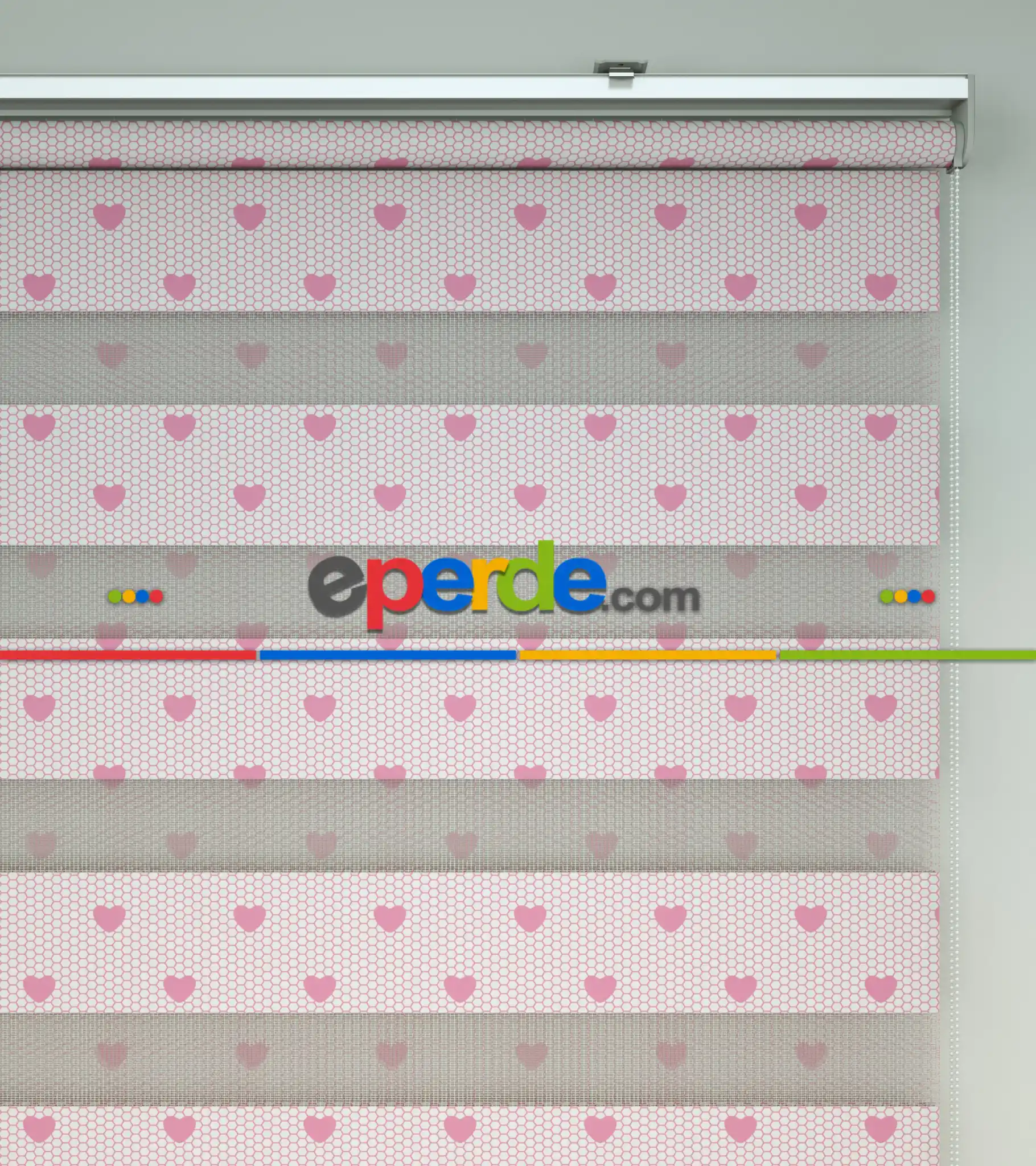 Bebek Odası Zebra -  Kalp Desenli Baskılı Zebra Perde- Pembe