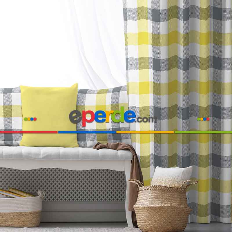 Salon Fon Perde Evim1613-5 Kumaşı Kalındır Duck Bezi Değildir- Mavi-beyaz