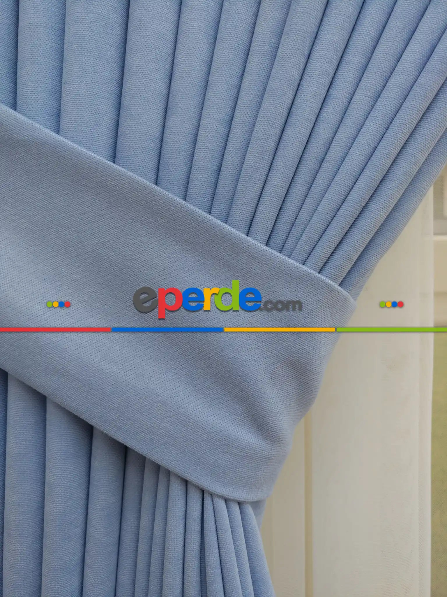 Mavi Düz Sade Fon Perde Dökümlü ( Dökümlü Fon )- Mavi Açık