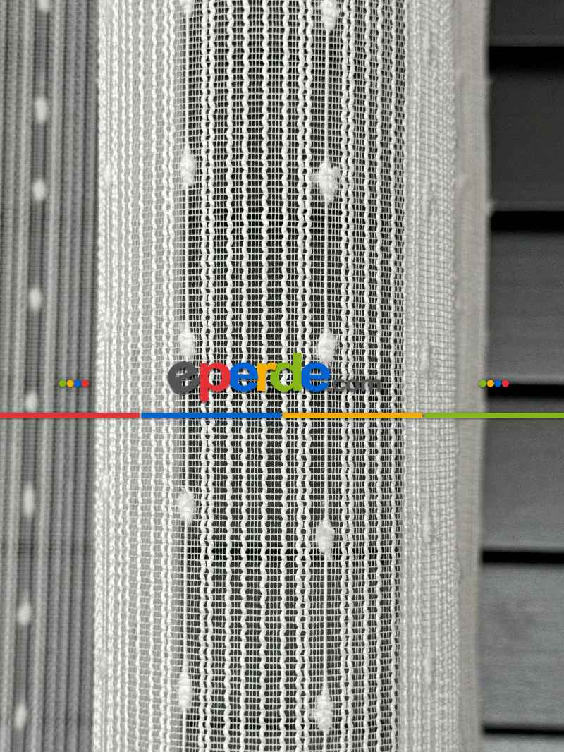 Mutfak Tül Çizgili Ponponlu Tül Perde - Ürün Videosu Açıklamada Vardır