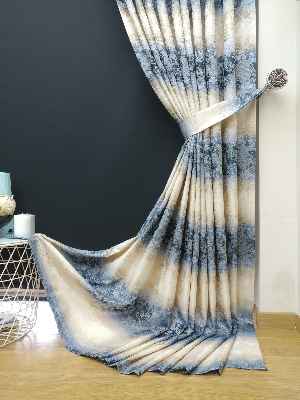 Patine Desenli Gökkuşagı Desenli Jakar Fon Perde Mavi Koyu