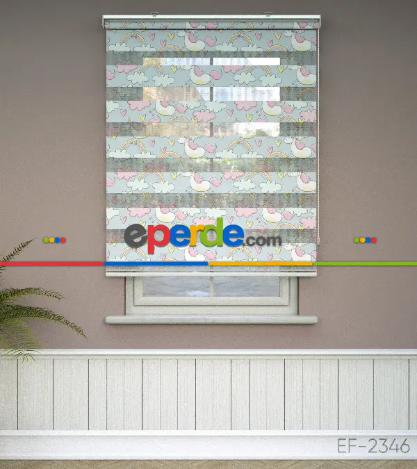 Unicorn Desenli Baskılı Zebra Perde- Çok Renkli