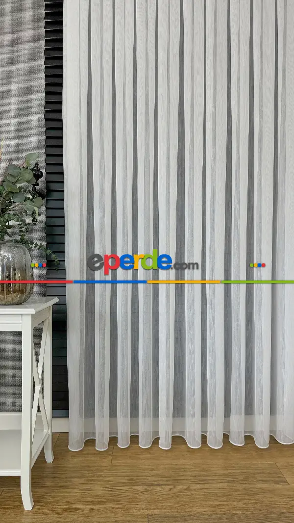 Oturma Odası - Beyaz Keten Düz Tül Perde - Ağır Gramajlı Premium