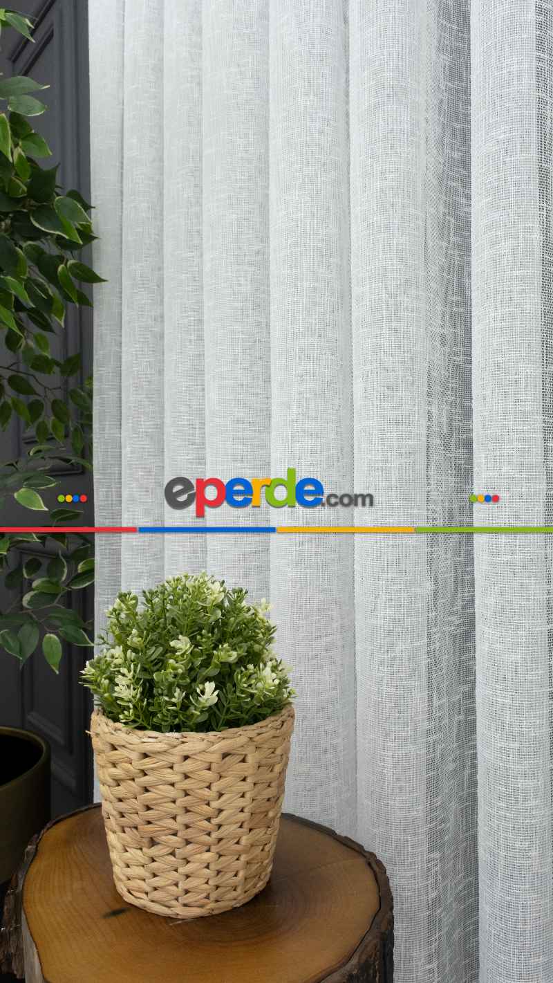 Favori Dolgulu Keten Yüksek Gramajlı Tül- Ekru