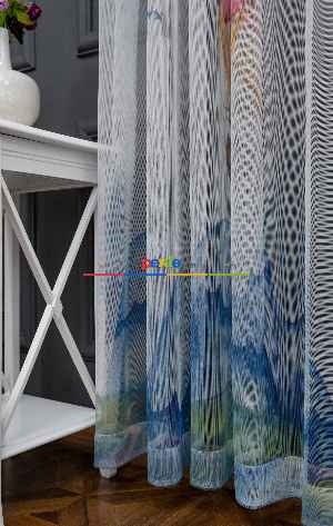 Hazır Ölçülü Petek Zemin Turuncu Ve Mavi Renkli Balon Ve Manzara Desenli Grek Baskılı Tül Perde