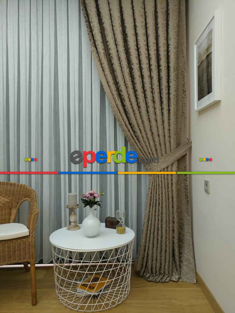 Toprak Renği Duz Jakar Fon Perde (180)- Taba