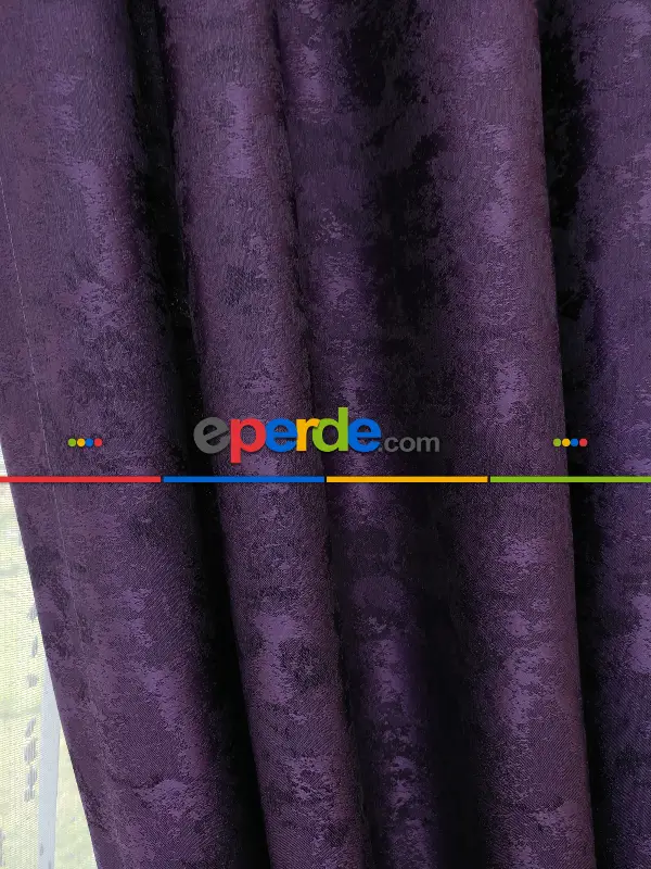 Patinedesenli Mor - Katyonik Jakar Fon Perde- Mor