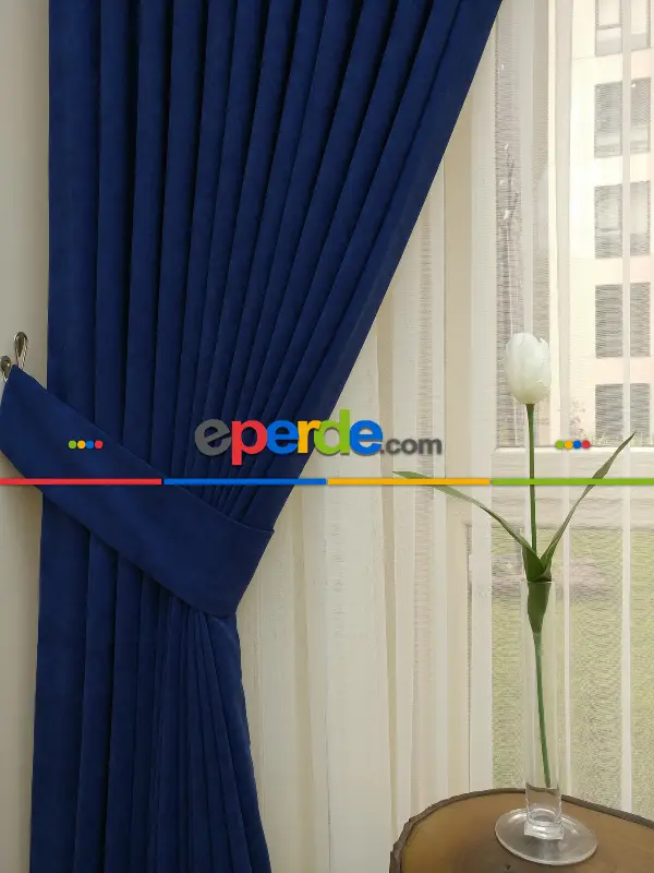 Yatak Odası - Parlement Mavi Düz Sade Fon Perde Dökümlü (  Dökümlü Fon)- Saks Mavi