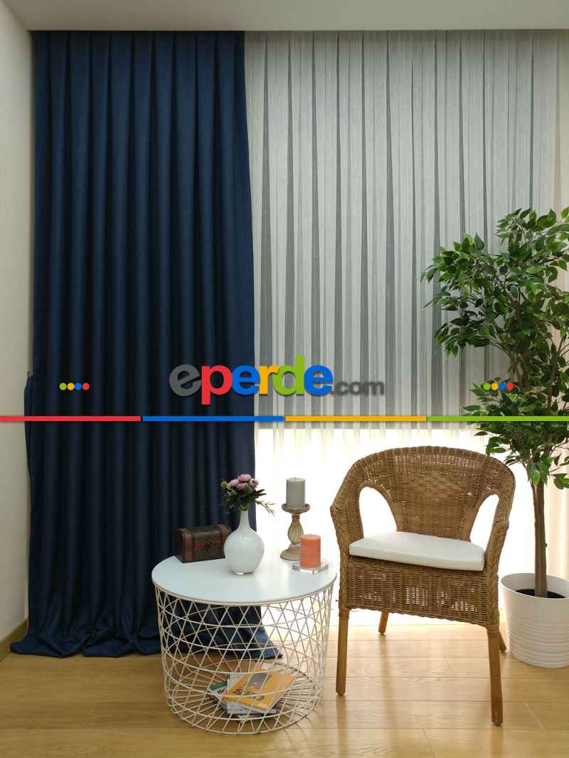 Koyu Petrol Mavi - Düz Keten Fon Perde ( Keten Fon Perde)- Mavi Koyu