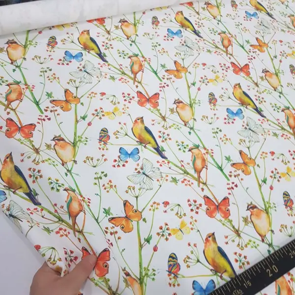 Kuş ,kelebek Ve Çiçek Desenli Fon Perde Evm829 Kumaşı Kalındır Duck Bezi Değildir- Beyaz- Çok Renkli 3