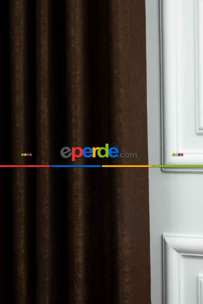 Salon - Soft Kahve Fon Perde Dökümlü En - Kahve Koyu