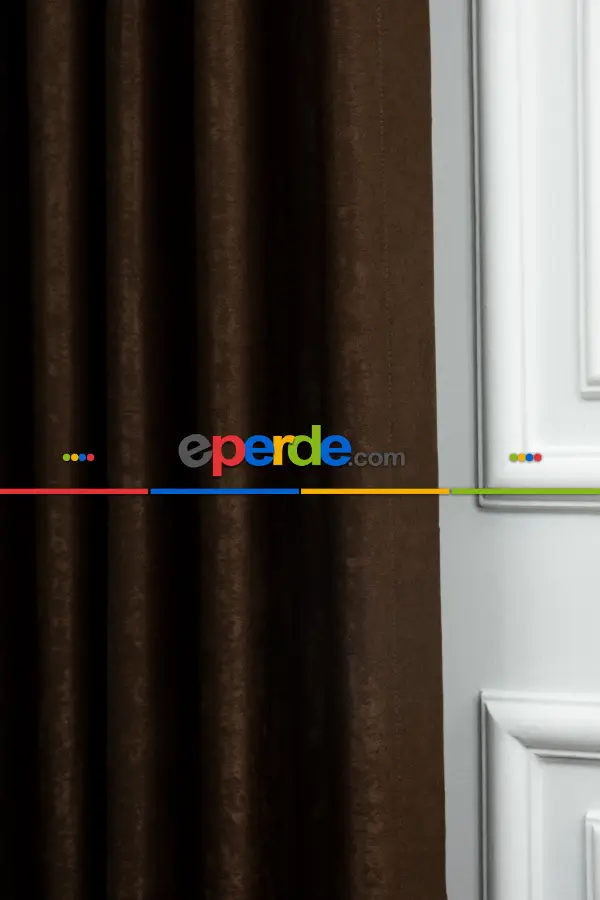 Salon - Soft Kahve Fon Perde Dökümlü En - Kahve Koyu