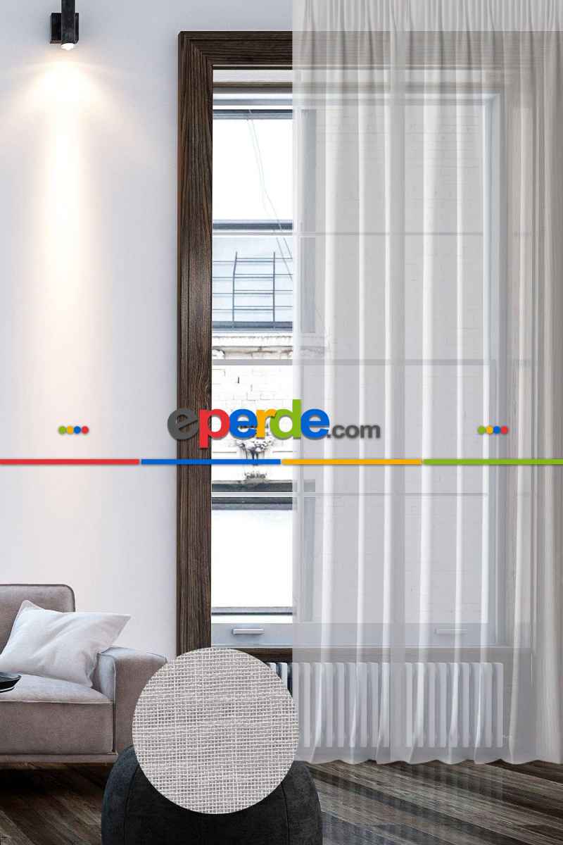 Keten Görünümlü Düz Tül Perde Pilesiz Beyaz