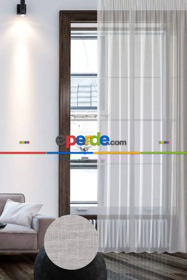 Keten Görünümlü Düz Tül Perde Pilesiz Beyaz