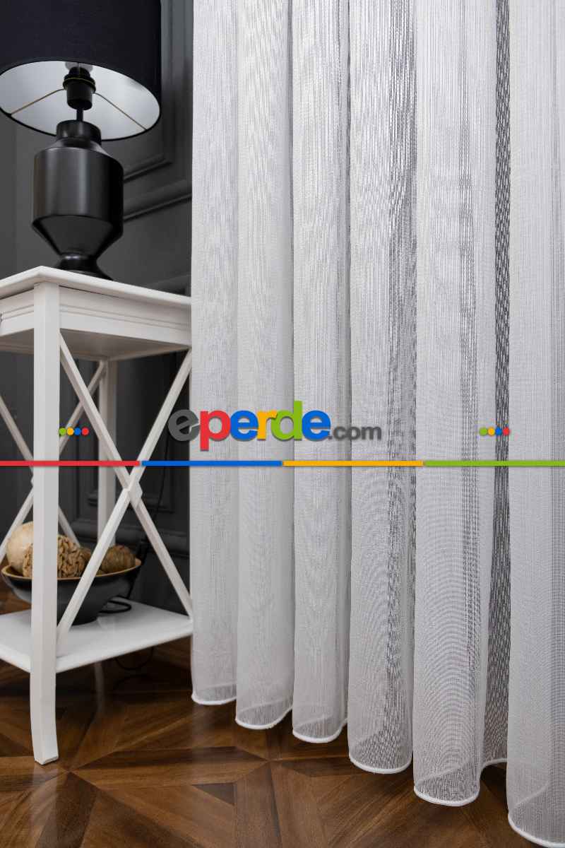 Mutfak Tül 2025 Kar 600 Modern Sugar Çizgili Tül Perde - Düz Sade
