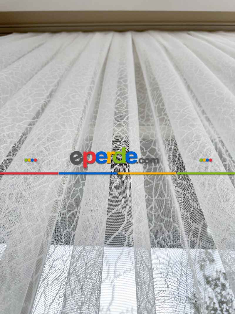Oturma Odası - Desenli Fransız Dantel Örme Tül Perde, Desenli Ütü İstemeyen Tül