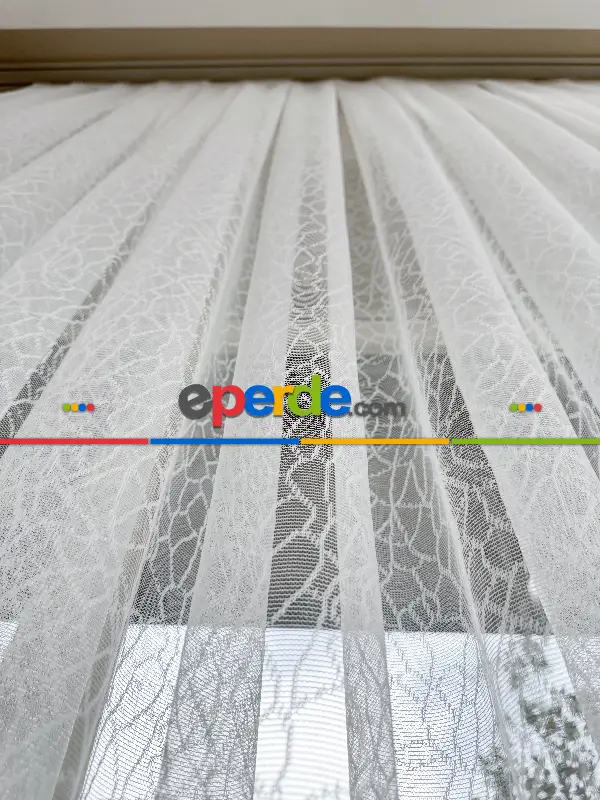 Salon - Desenli Fransız Dantel Örme Tül Perde, Desenli Ütü İstemeyen Tül