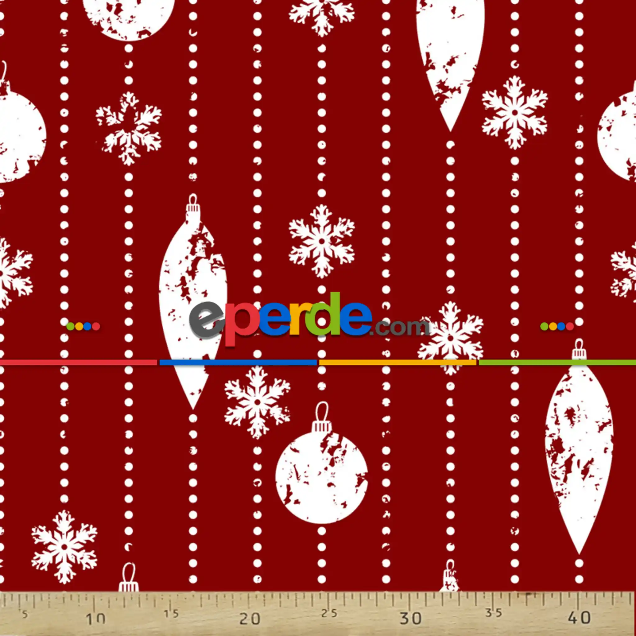 Yılbaşı Desenli Fon Perde Evm751-1 Kumaşı Kalındır Duck Bezi Değildir- Beyaz-Bordo