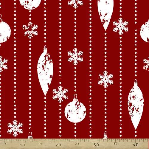 Yılbaşı Desenli Fon Perde Evm751-1 Kumaşı Kalındır Duck Bezi Değildir- Beyaz-Bordo