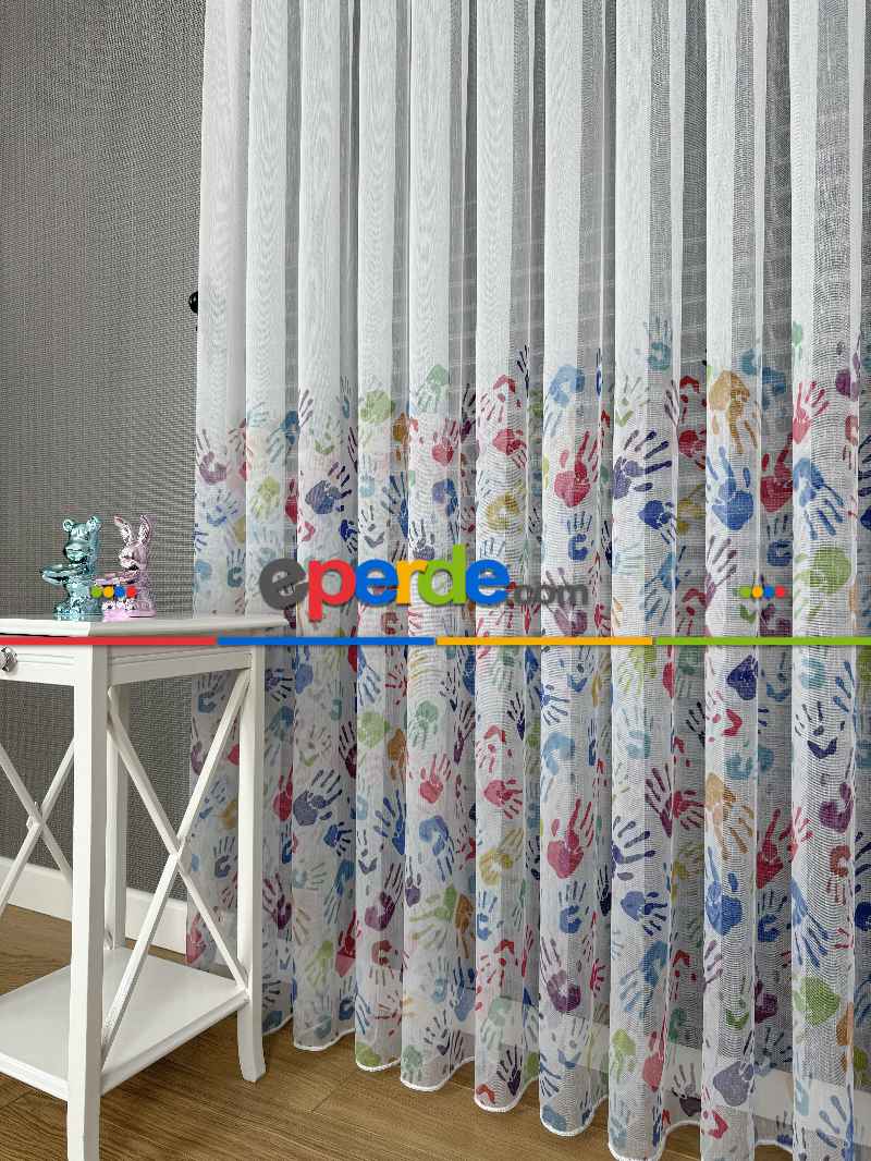 Bebek Odası Tül Perde - Çok Renkli El Baskılı Tül Perde, Çocuk-bebek Odası, Premium Seri
