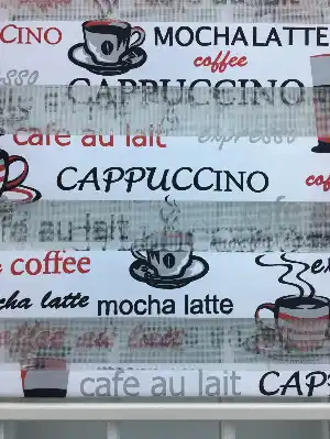 Mutfak Zebra Perde Cappuccino Desenli Zebra Perde - Siyah Kırmızı- Siyah Kırmızı