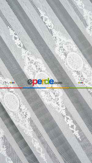 Brillant Ayna Desen Beyaz İşlemeli Tül Perde