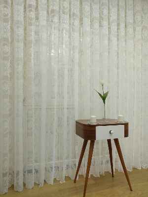 Damask Çiçek Desenli Özel Örme Dokulu Tül Perde- Ekru