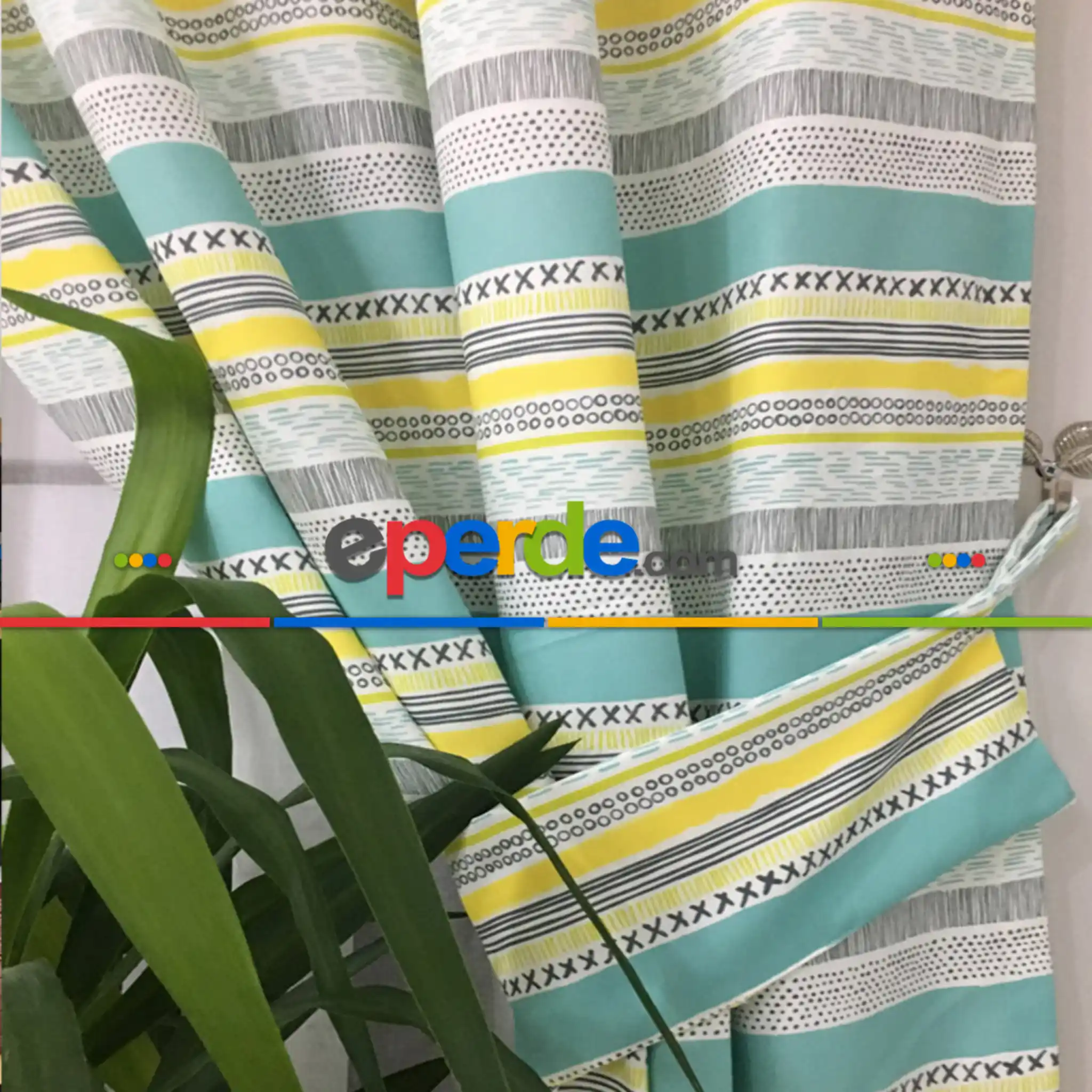 Çocuk Odası Desenli Fon Perde Kumaşı Kalındır Duck Bezi Değildir- Sarı-Beyaz-Mavi Açık