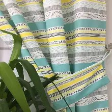 Çocuk Odası Desenli Fon Perde Kumaşı Kalındır Duck Bezi Değildir- Sarı-Beyaz-Mavi Açık