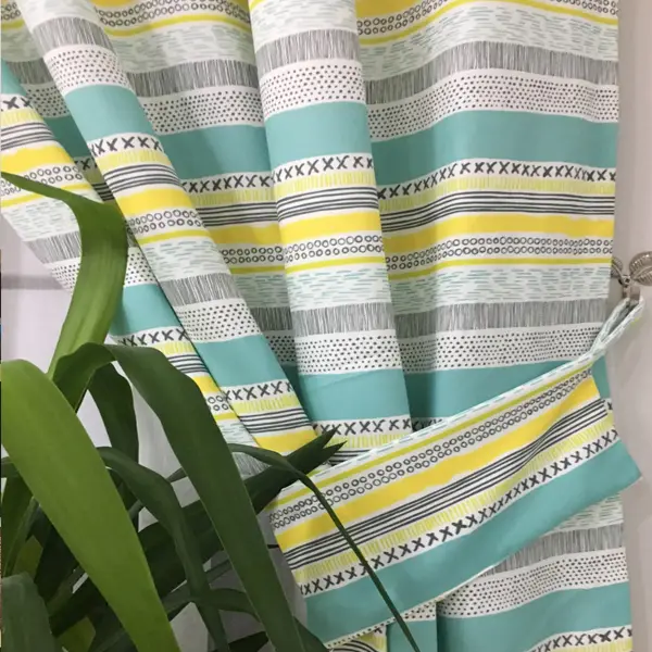 Çocuk Odası Desenli Fon Perde Kumaşı Kalındır Duck Bezi Değildir- Sarı-Beyaz-Mavi Açık