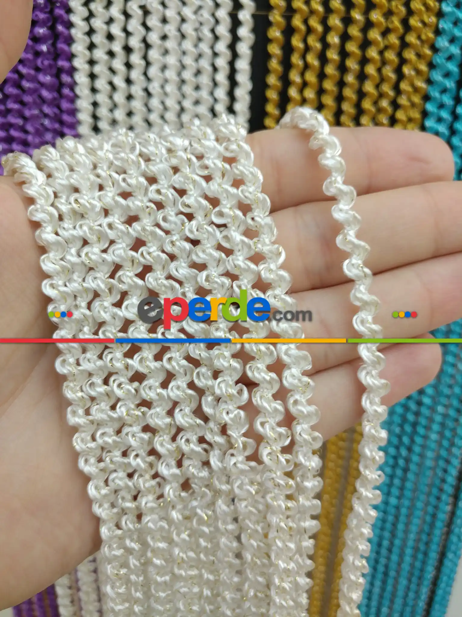 Beyaz Altın Rengi İp Perde Bukle Serisi- Beyaz-altın