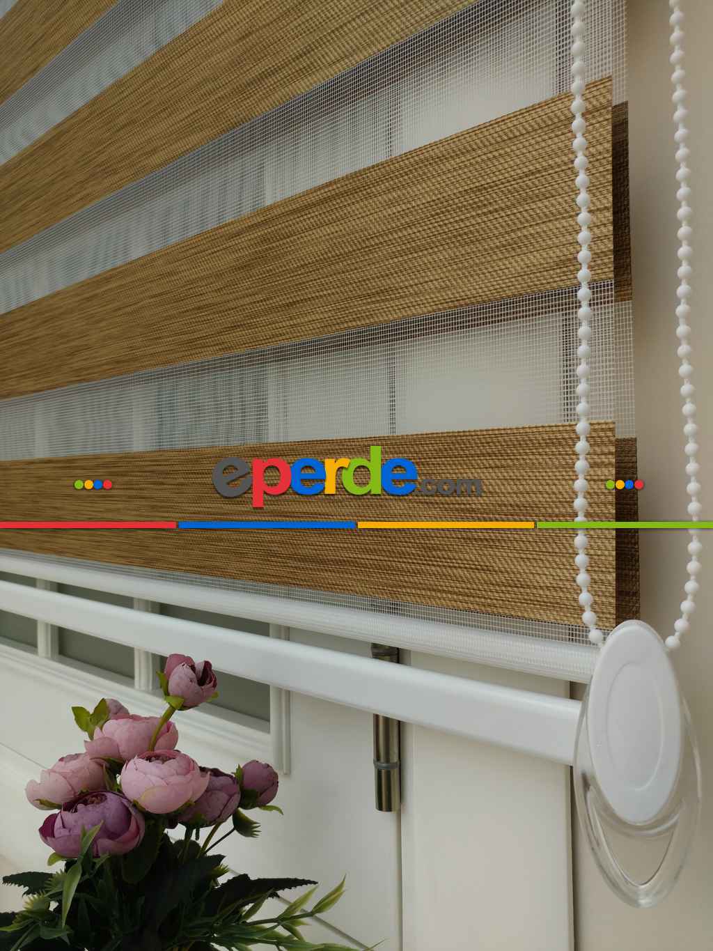 Lüx Bambu Zebra Perde Ahşap Görünümlü - Açık Taba- Taba