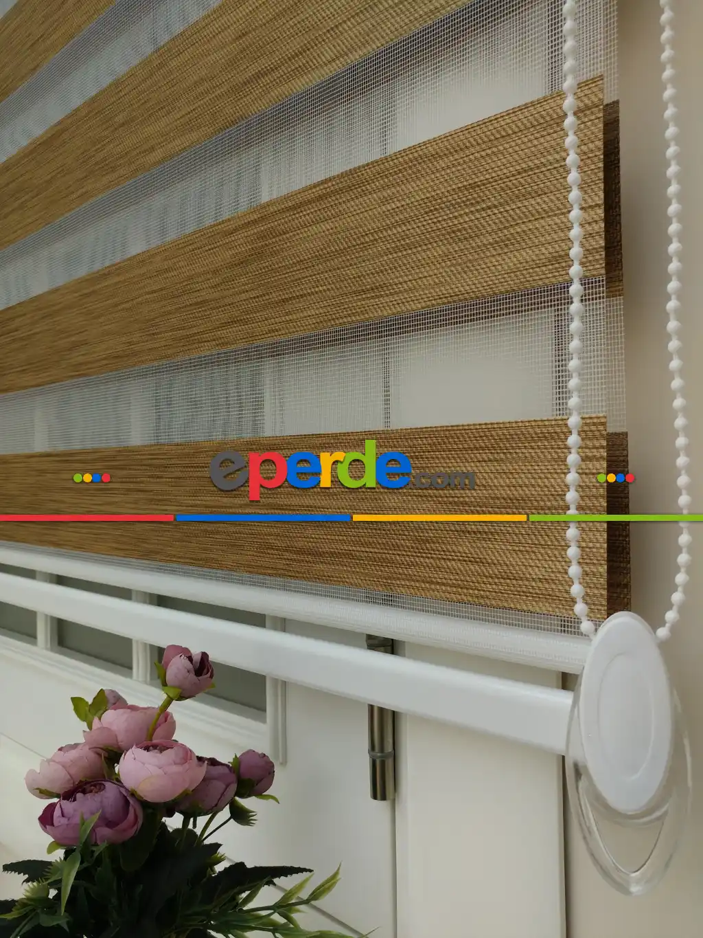 Lüx Bambu Zebra Perde Ahşap Görünümlü - Açık Taba- Taba