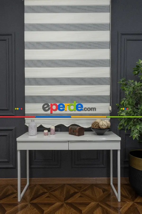 120x200 Hazır Krem Geniş Plise Zebra Perde