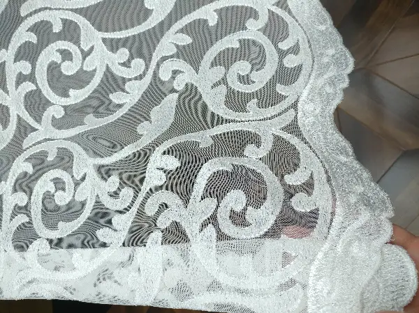 Salon Tül Perde - Eteği Duble Nakış İşlemeli Tül Perde Ikon 2021- Beyaz Buz Beyazı