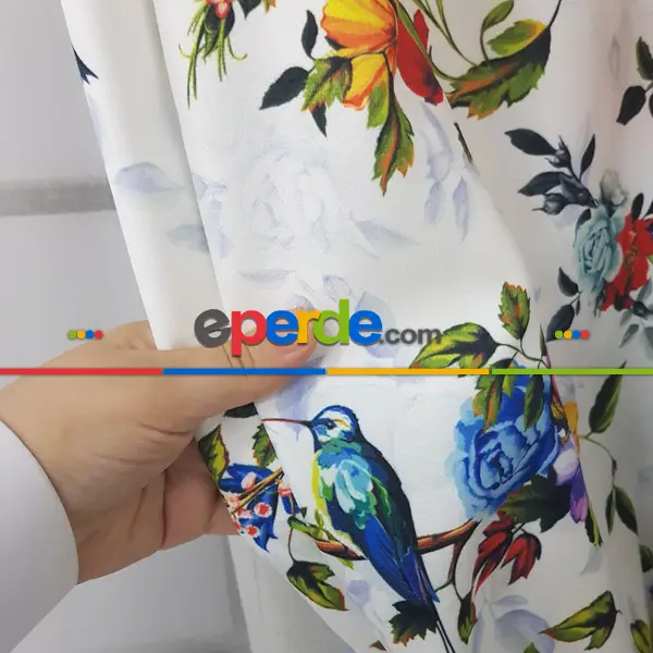 Yatak Odası - Çiçek Desenli Fon Perde Evm1059 Kumaşı Kalındır Duck Bezi Değildir- Yeşil-Kırmızı-Pembe Koyu