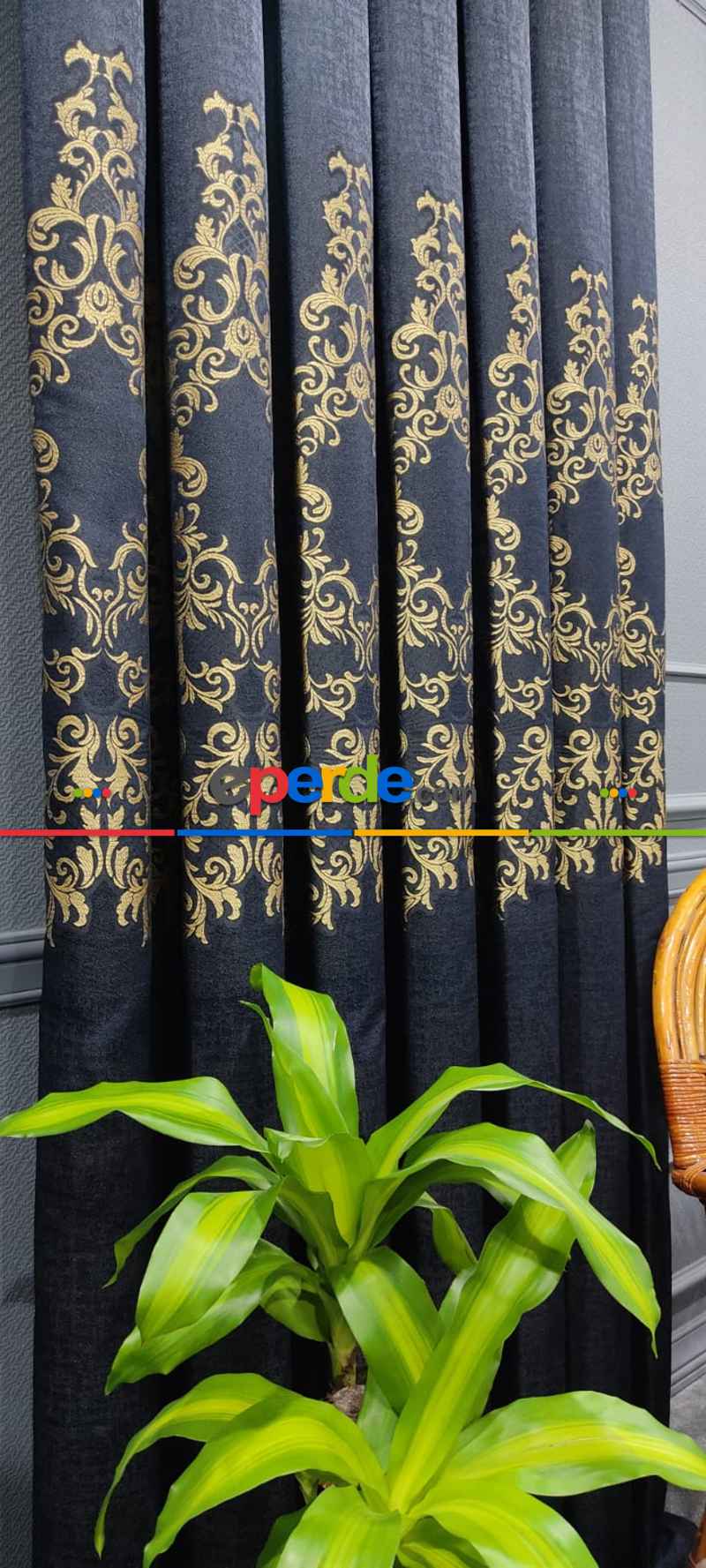 Salon Fon Perde - Lacivert Damask Desenli, Dokuma Fon Perde, Adet Fiyatıdır, İstediğiniz Boy Ölçüsünde Dikilir, Eni 50 İla 100cm Arası Seçenekler, Sık Piledir 50cm X 1cm 