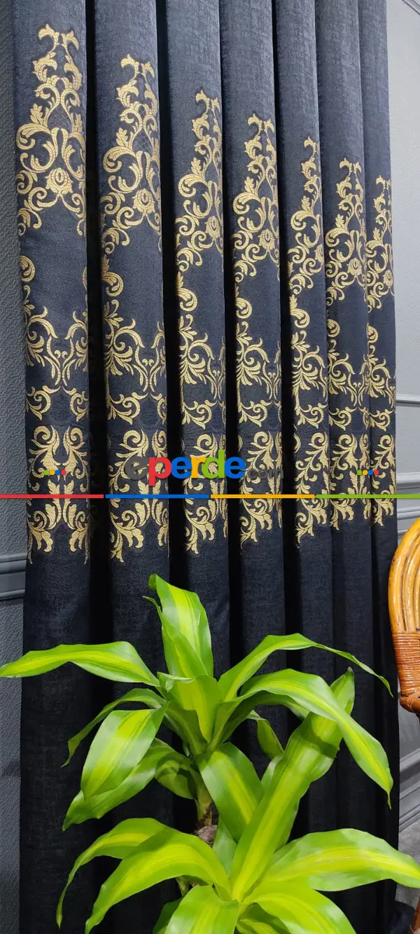 Yatak Odası - Lacivert Damask Desenli, Dokuma Fon Perde, Adet Fiyatıdır, İstediğiniz Boy Ölçüsünde Dikilir, Eni 50 İla 100cm Arası Seçenekler, Sık Piledir 50cm X 1cm 