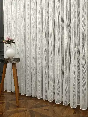 Boydan Çizgili Armür Tül- Ekru - Kurşunlu Tül