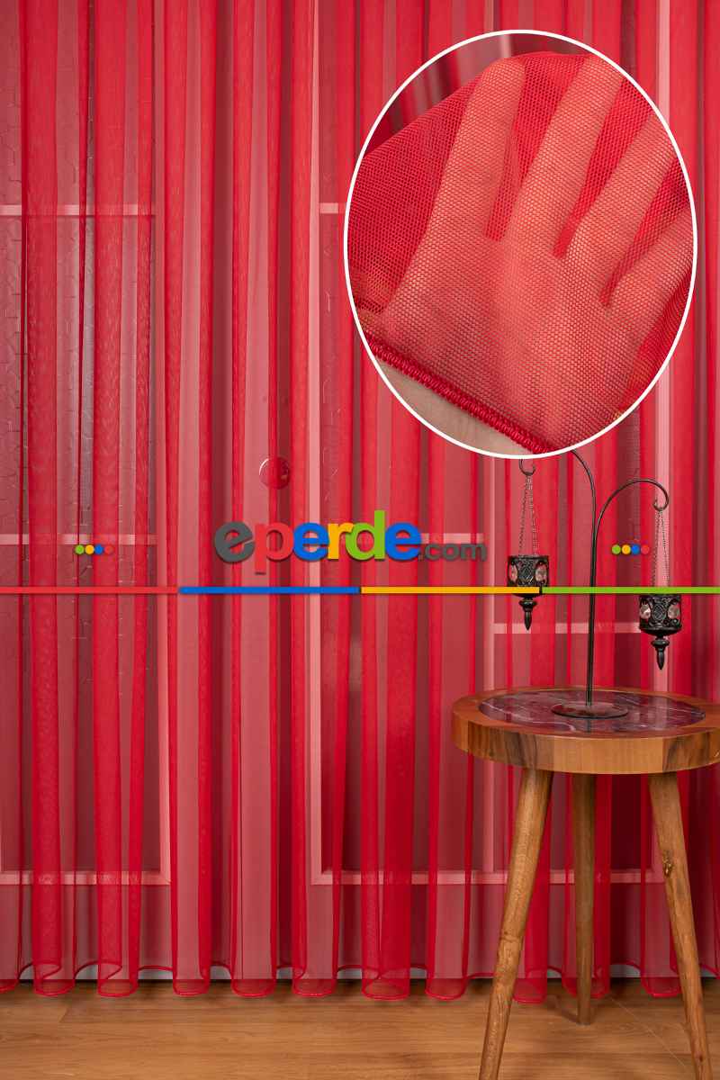 Yatak Odası - Kırmızı Grek Tül Perde Petek Zemin