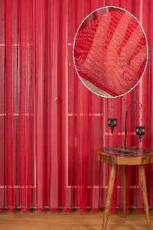 Kırmızı Grek Tül Perde Petek Zemin