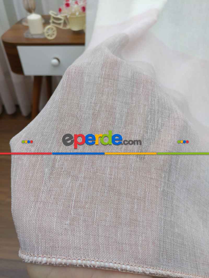 Mutfak - Pudra - Keten Tül Degrade Perde- Krem-pudra