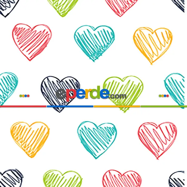 Bebek Odası Fon - Suluboya Kalpli Desenli Fon Perde Evm752-6 Kumaşı Kalındır Duck Bezi Değildir- Lacivert