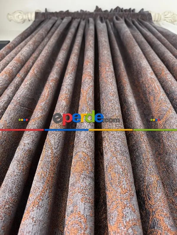 Yatak Odası - Mürdüm Kiremit Jakar Dokuma Fon Perde, Premium Seri Ağır Gramajlı