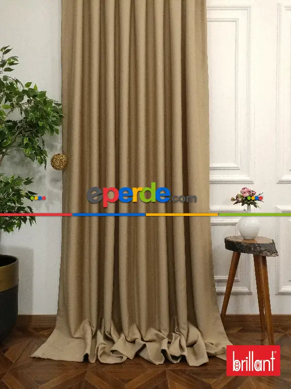 Yatak Odası - Brillant Karartma Blackout Bej Renk Fon Perde- Bej