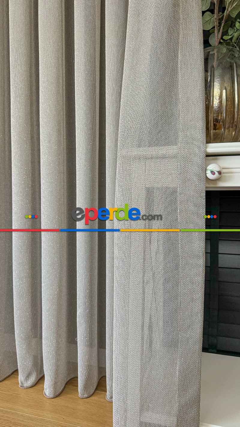 Gold Altın Keten Gümüş Simli Tül Perde - Ağır Gramajlı Premium